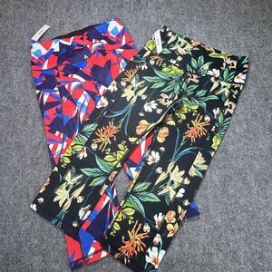Lot 2 Ododos Women's Capri Leggings L Floral Geometric Pocket Workout Pants